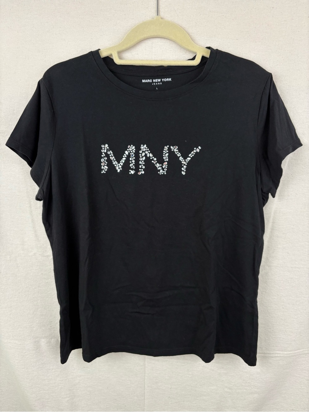 Marc New York Black Short-Sleeve Tee with Crystal 'MNY' Logo